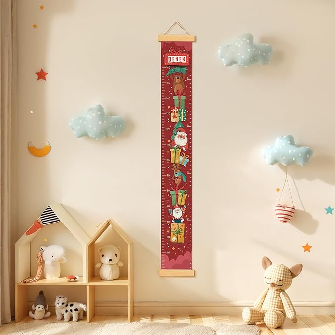 Personalized Name Child Height Wall Chart, Baby Height Growth Chart Wall, Height Chart for Wall Room Wall Decor（Santa Claus Gifts）