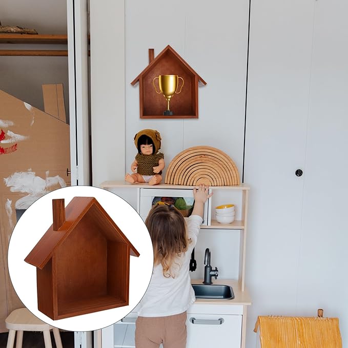BESPORTBLE Wooden House-Shaped Storage Rack Small Wall-Mounted Decorative Shelf for Living Bedroom Stylish Practical Household Organizer