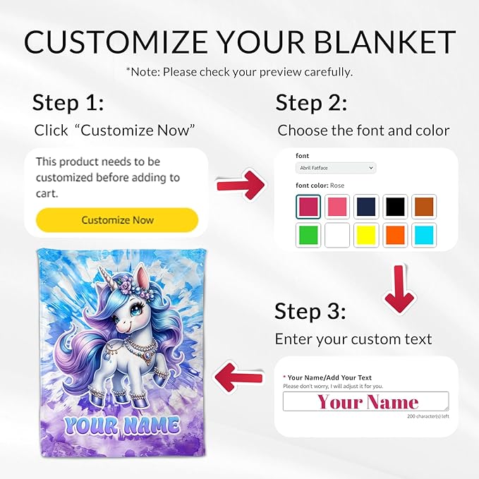 Custom Unicorn Blanket for Adults - Cute Girls Throw for Unicorn Lovers - Women Blanket Gifts Stuff for Sofa, Couch & Office