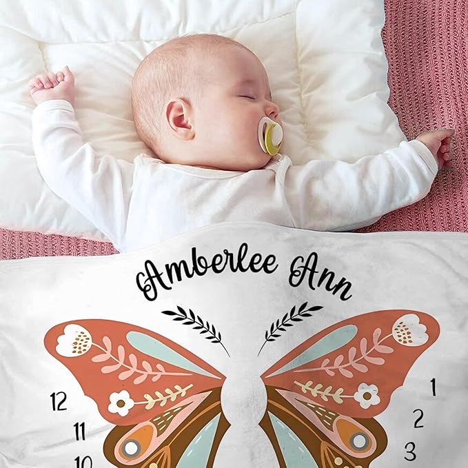 OLIVE OLIVIA Personalized Monthly Baby Milestone Blanket, Baby Months Blanket, Perfect Custom Newborn Gifts,30"x40"