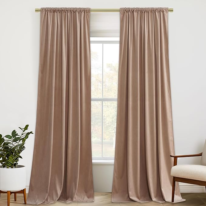 StangH Blush Beige Velvet Curtains - Super Soft Nursery Bedroom Privacy Window Drapes Elegant Home Decoration for Living Dining Room/Office/Girls, W52 x L84, 2 Panels