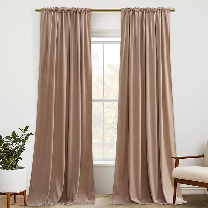 StangH Blush Beige Curtains 92 inches Long Super Soft Velvet Room Darkening Thermal Insulated Window Drapes Back Tab Luxury Decor for Bedroom Living Room, W52 x L92, 2 Panels