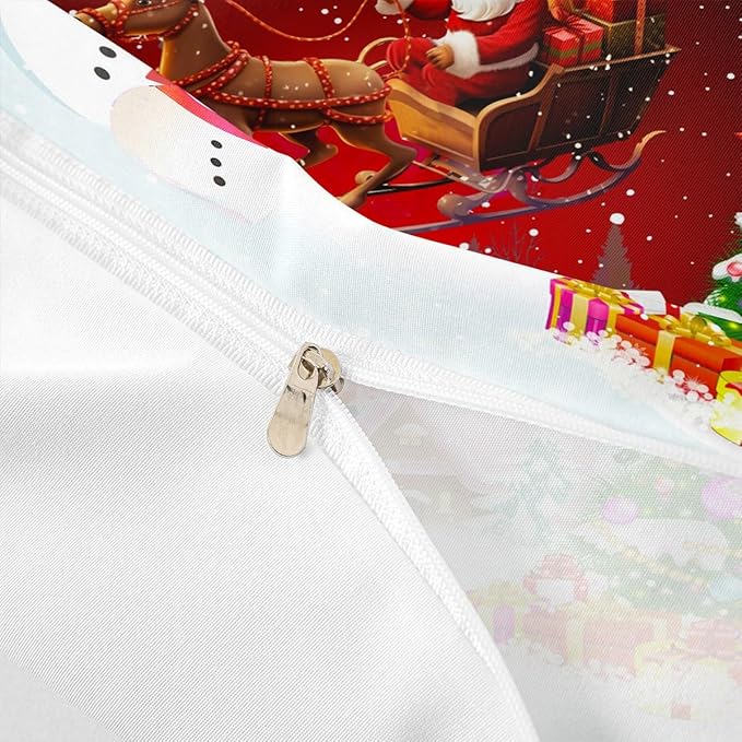 Manfei Christmas Duvet Cover Set Twin Size, Snowman Xmas Tree Bedding Set for Kids Boys Girls, Santa Claus with Reindeer Comforter Cover New Year Theme Quilt Cover with 1 Pillowcase, No Comforter