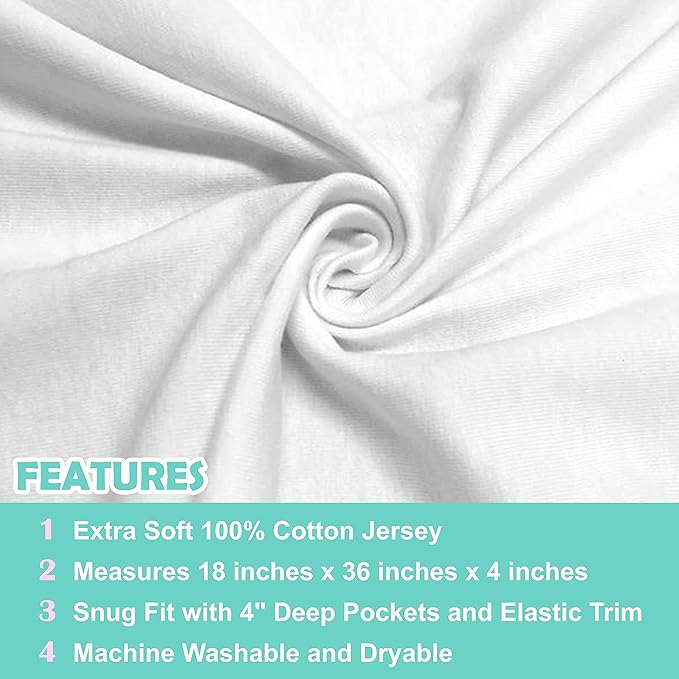 American Baby Company 2 Pack 100% Natural Cotton Fitted Cradle/Bassinet Sheets 36" x 18" - Soft, Breathable & Hypoallergenic Bed Sheets, White, Neutral for Boys & Girls