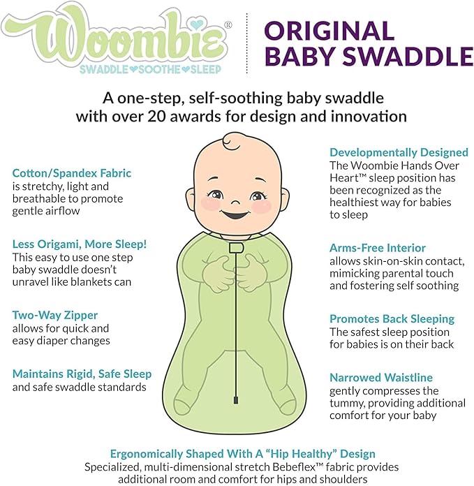 Woombie Original Baby Swaddling Blanket - Self-Soothing, Cotton Baby Swaddle with Zipper - Wearable Newborn Blanket, Twilight Heathered Gray, 5-13 lbs