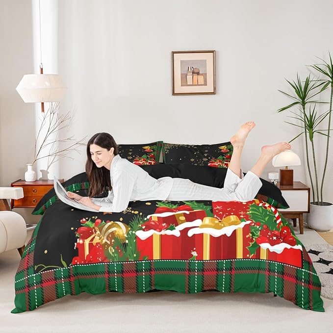 Christmas Bedding Duvet Cover Set Kids Snowflake Christmas Tree Bedding Set Boys Girls Xmas Theme Decor Comforter Cover Set Microfiber Luxury New Year Bedspread Cover Bedroom Bedclothes Toddler Size