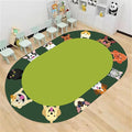 Cat and Dog Kids Area Rug, 3x5ft, Children's Pet Print Oval Rugs, Children's Educational Learning Animal Play Mat for School Classroom, Non-Slip Washable Green Carpet for Nursery Bedroom