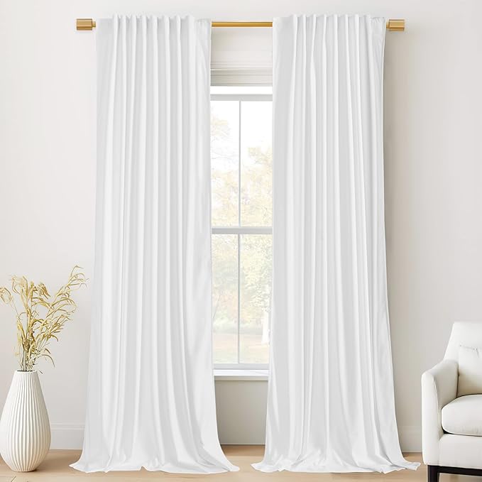 StangH Bleach White Curtains 90 inches Long, Super Soft Velvet Window Drapes for Living Room, Luxury Holiday Decor for Dining/Bedroom/Sliding Door, W52 x L90, 2 Panels