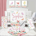 Personalized Baby Bedding Set: 5 Piece Custom Gift Butterfly Design Crib Bed Set with Name, Nursery Bedding Set for Baby Girls and Boys, Floral Crib Bedding Gifts