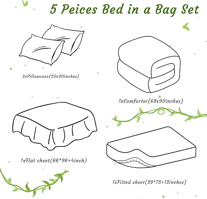 NTBAY Twin Comforter Set with Sheets, 5 Pieces Soft and Breathable Twin Bedding Set, Twin Bed in a Bag, Down Alternative Comforter Set Solid Color All Season, Kids Bedding Set, White