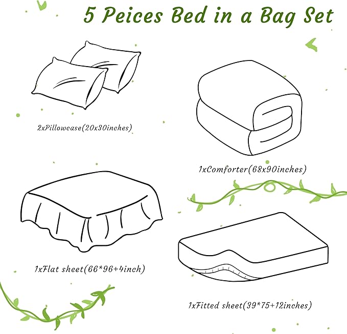NTBAY Twin Comforter Set with Sheets, 5 Pieces Soft and Breathable Twin Bedding Set, Twin Bed in a Bag, Down Alternative Comforter Set Solid Color All Season, Kids Bedding Set, Brown