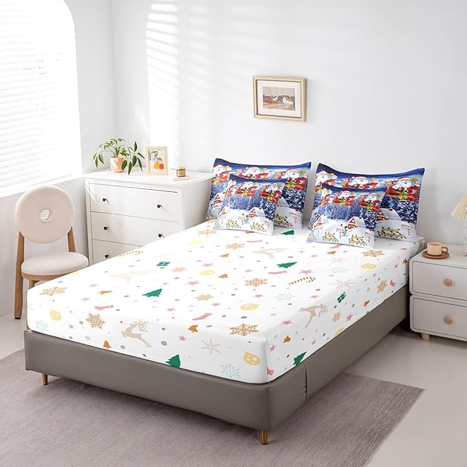 Feelyou Kids Christmas Bed in a Bag Xmas Santa Claus Queen Size Bed Set for Boys Girls Merry Christmas Warmth Comforter Set with Sheets Galaxy Blue Decor Bedding Set Bedroom Collection Boys
