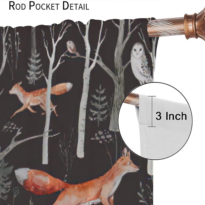 Rustic Forest Curtain, Woodland Country Hunting Animal Deer Fox Wildlife Bear Farmhouse Lodge Cabin Blackout Rod Pocket Windows Door Curtain for Bedroom Living Room Home Decor 42x45in