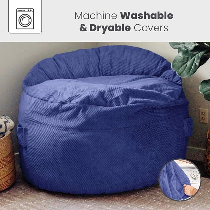 CordaRoy's NEST Gaming Bean Bag Chair-Convertible Bean Bag Chair -Washable Chenille Cover with Pockets for Remote,Controllers-for Living Room,Basement-Full Size-Navy|Made in The USA