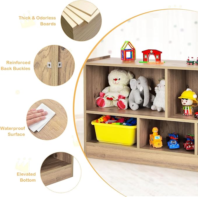 Costzon Toy Storage Organizer for Kids, 5-Section School Classroom Storage for Organizing Books Toys, Wooden Kids Bookshelf Daycare Furniture for Preschool, Playroom, Nursery, Kindergarten (Natural)