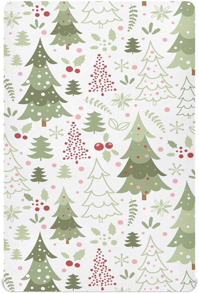 Cartoon Christmas Tree Crib Sheets for Boys Girls Soft Breathable Mini Crib Sheets for Baby 52" x 28"