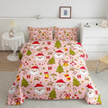 Feelyou Christmas Bedding Set for Kids Boys Girls Full Size Cute Santa Claus Comforter Set Ultra Soft Comforter Xmas Tree Duvet Quilt Bedroom Decor Berries Pattern Printed Quilt