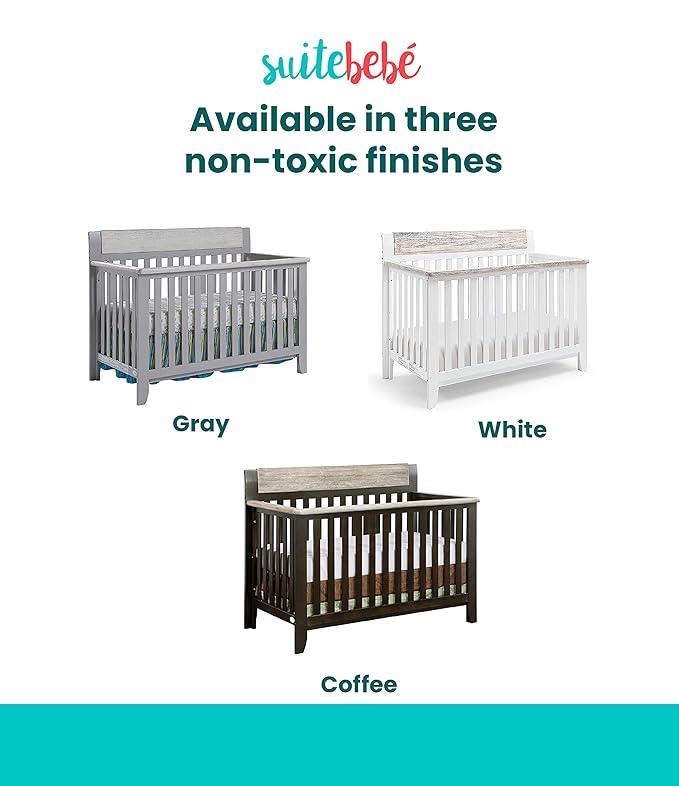 Suite Bebe Hayes 4 in 1 Convertible Baby Crib, White and Wire Brushed Wood