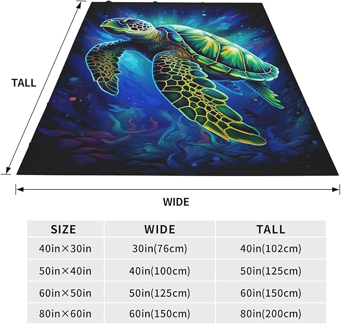Sea Turtle Blue Blanket Turtles Shell Waves Flannel Throw Blankets for Home Decor Couch Bed Sofa Soft Fuzzy Lightweight Gifts for Kids Adults 60x50 Inches