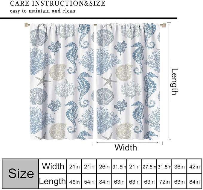 Seahorse Coral Curtains,Starfish Seashell Beach Sea Starfish Seashell Theme Pattern Blackout Print Home Bedroom Living Room Window Treatmen 2 Panel Set 84x84 Inch