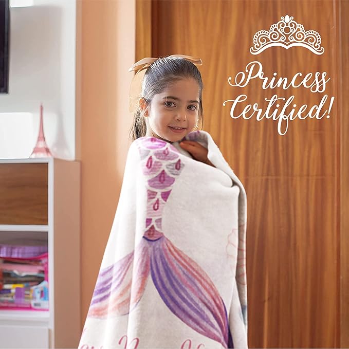 Personalized Blanket for Girls | Custom Mermaid Fleece Throw | Purple Kids Throw | Baby Girl Blanket for Room Décor | Girls Room | Kids Blanket | Mermaid Gifts (Sherpa – 50x60)