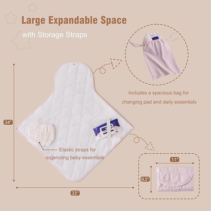 UTEX Baby Portable Changing Pad, Waterproof & Wipeable Diaper Changing Mat with Carrying Bag, Foldable Changing Mat for Travel, Newborn Shower Gifts