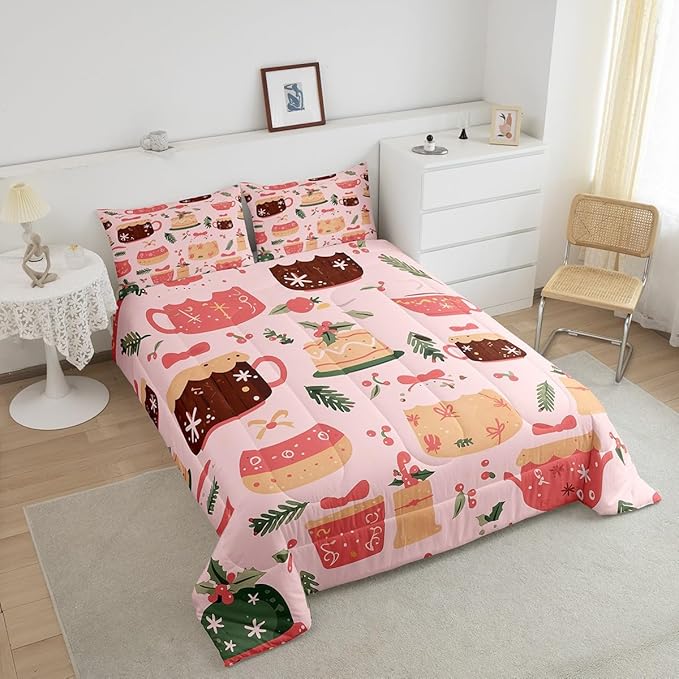 Feelyou Christmas Bedding Set for Kids Boys Girls Twin Size Cake Pattern Printed Comforter Set Ultra Soft Winter Christmas Comforter Dessert Duvet Quilt Bedroom Decor Christmas Decor Quilt