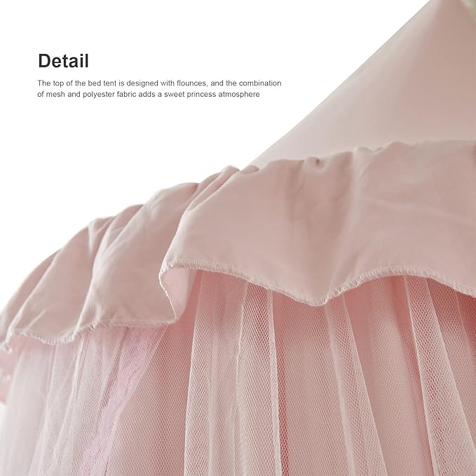 Bed Canopy for Girls, Double Layer Dome Mosquito Net Princess Canopy for Girls Bed Room Decor Reading Nook (Pink)