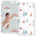 JumpOff Jo - 2 Pack Fitted Crib Sheet, Super Soft Breathable 100% Cotton Baby Crib Sheet for Standard Crib Mattresses and Toddler Beds, 28 in. x 52 in. - Woodland & Rainbows
