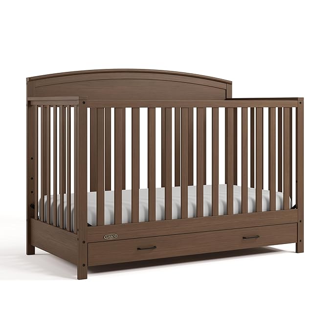 Graco Benton 5-in-1 Convertible Crib with Drawer (Hazelnut) – GREENGUARD Gold Certified, Converts from Baby Crib to Toddler Bed, Daybed and Full-Size Bed, Full-Size Nursery Storage Drawer
