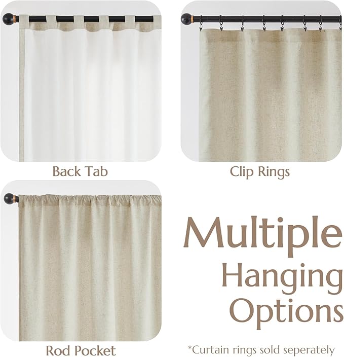 jinchan Oat Lined Linen Blend Curtain for Living Room 90 Inch Length 2 Panels Curtains for Sliding Glass Doors, 50 Inch Wide Farmhouse Drapes with Rod Pocket Back Tab(50W x 90L, Oat)