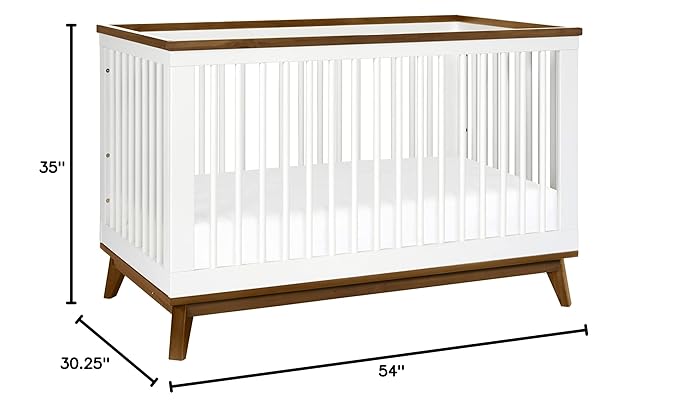 Babyletto Scoot 3-in-1 Baby Crib Convertible to Wooden Toddler Bed, Daybed - GREENGUARD Gold Certified - Easy Assembly, Made of 100% Solid Wood - Includes Toddler Conversion Kit - White/Natural Walnut