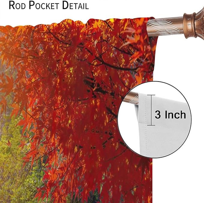 Forest Waterfall Blackout Windows Curtains, Autumn Red Green Maple Leaves Jungle Rainforest Natural Scenery Landscape Curtains, for Living Room Bedroom 52x84in 2 Panels