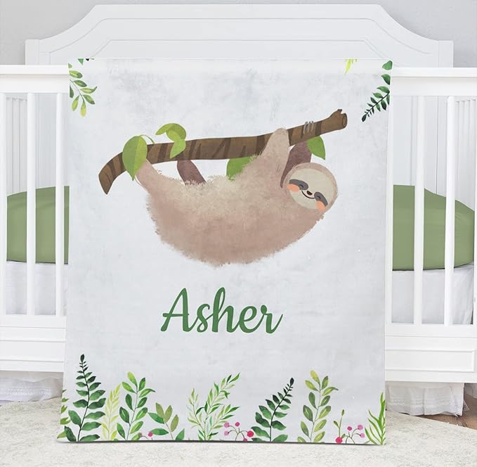 Cute Sloth Personalized Receiving Sherpa Fleece Baby Blankets for Girls Boys Kids, Swaddle Blankets Gift for Newborn Crib Infants 30x40 Inches