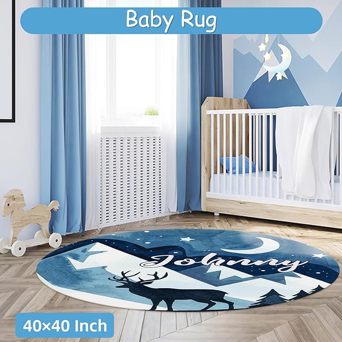 Personalized Baby Crib Bedding Set, 5 Pcs Custom Name Nursery Bedding Set for Boys Girls, Blue Deer Crib Set, Toddlers Crib Bedding, Double Layer, Ideal Gift for Newborn Infant New Parents