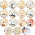Baby Monthly Milestone Cards for Newborn Girl or Boy,Safari Monthly Baby Milestone Cards Baby Anniversary Signs,Baby Shower Cards Come with Organza Gift Bag (Milestone Wooden Circles)