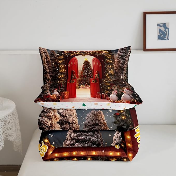 Feelyou Merry Christmas Bedding Set for Kids Boys Girls Full Size Christmas Tree and Snowman Comforter Set Ultra Soft Comforter Snowflake Duvet Quilt Bedroom Decor Decorations Quilt