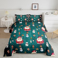 Christmas Comforter Set Cute Snowman Santa Claus Kids Decorations Bedding Set Boys Girls Bear Rabbit Comforter Christmas Bells Design Teal Blue Quilt with 1 Pillowcase 3Pcs Bedding King