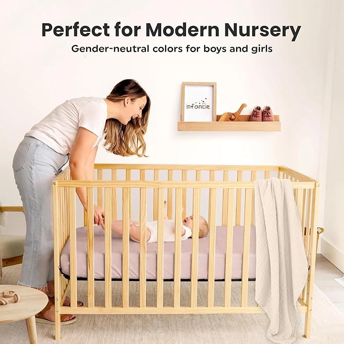 Organic Cotton Muslin Crib Sheets (Set of 2) – Soft & Breathable Fitted Sheets for Boys and Girls, Neutral Colors – Fits Standard Baby Crib Mattress (28 x 52 Inches) (Peach/Ivory)