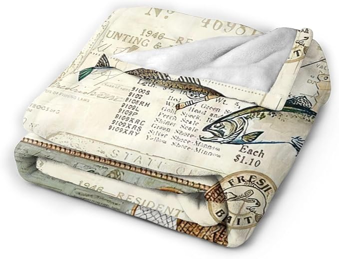Tijuboni Fishing Throw Blanket Cabin Fishing Gifts for Men Boys Women Girls Adults Kids Soft Flannel Fleece Blanket for Couch Sofa Bed Home Decor 40"x50"