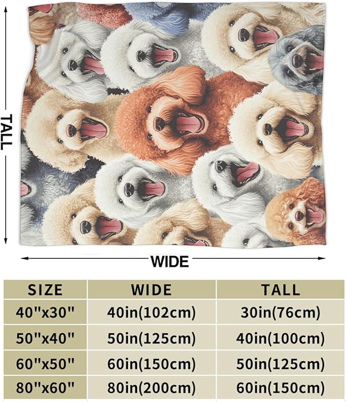 Cute Poodle Blanket Funny Dog Poodles Throw Blankets Gifts for Girls Boys Cozy Warm Soft Fuzzy Flannel Throws Plush Stuffed Animal Colorful Pet Fleece Gifts for Kids Men Women for Sofa Bed 60"x80"