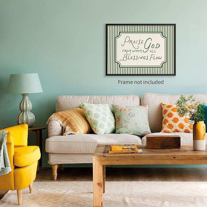 YYS Green Christian Bible Verse Poster Religious Scripture Wall Art Praise God From Whom All Blessings Flow Canvas Prints for Church Prayer Room Wall Decor 12x16 inch Unframed