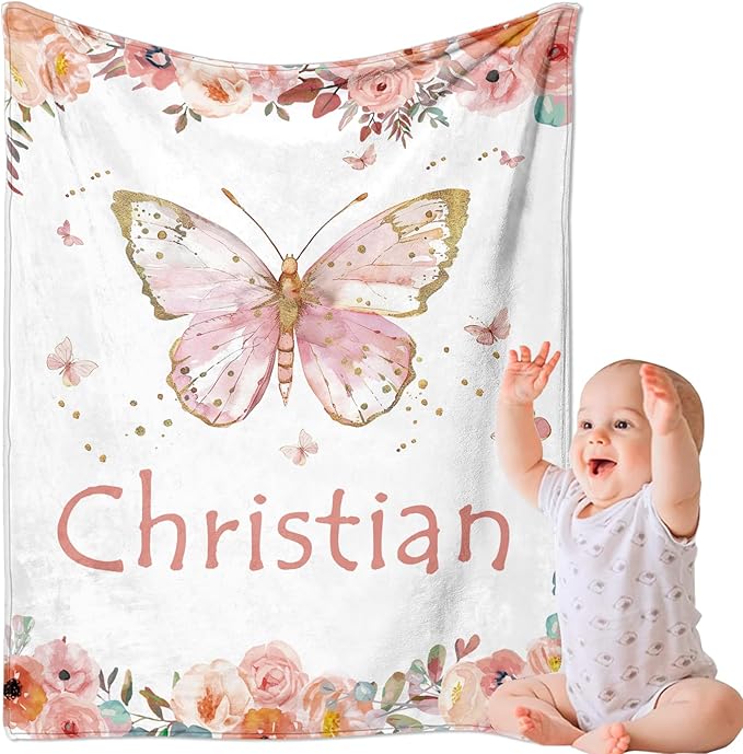 Ships Next Day, Personalized Baby Blankets, Custom Baby Blanket with Name for Girls,Gift for Chrismas Birthday Memorial Day, Customized Flannel Blanket for Kids Adults 30"X40"