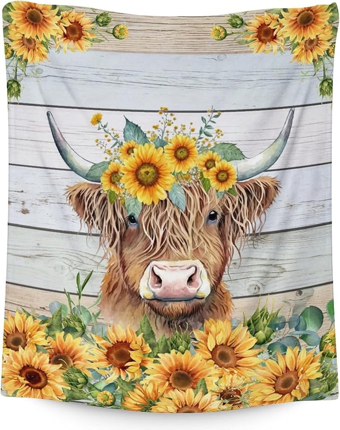 Highland Cow Blanket Gifts - 40x30 Inches Cute Throw Blanket for Women, Girls Yellow Soft Fuzzy Blankets Lap, Chair