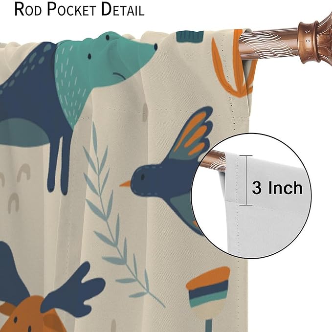 Kids Forest Animal Curtains, Rustic Cartoon Cute Wild Animal Window Treatments Woodland Safari Animal Fox Deer Bear Window Drapes for Girls Boys Nursery Toddler Bedroom 42x45in