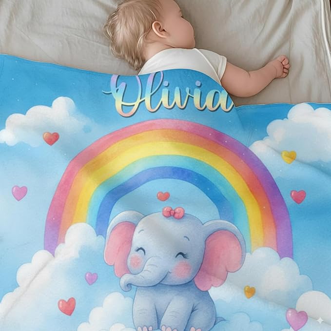 Personalized Baby Blanket for Boys Girls Ultra Soft Cozy Custom Baby Blanket with Name Flannel Elephant Blanket Personalized Gifts for Kids Infant Newborn Baby for Birthday Baby Shower Christmas