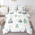 Christmas Bed Set Xmas Tree Comforter Set with Sheets Snowflake Watercolor Blue Bed in a Bag for Kids Boys Girls Room Decor New Year Theme Bedding Set Bedroom Collection Full Size