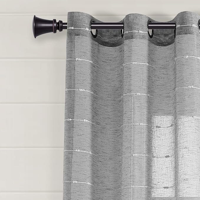 Lush Decor Farmhouse Textured Grommet Sheer Window Curtain Panel Pair, 38"W x 120"L, Dark Gray