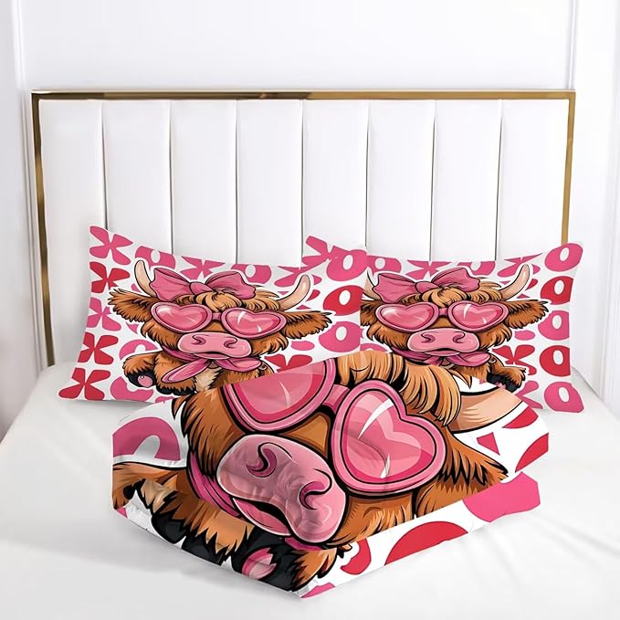 kxry Cute Cattle Comforter Set Twin Size Cartoon Calf Animal Bedding Sets for Girls Teens Kids Funny Animal Soft Microfiber Lightweight Comforter Set with 1 Comforter + 1 Pillow Case