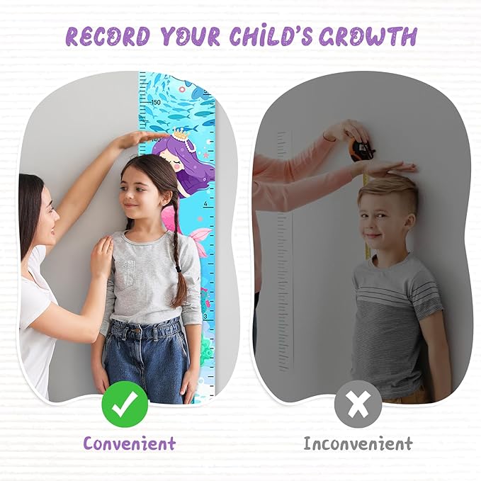 Personalized Name Height Chart for Kids, Kids Growth Chart for Wall, 59" X 7.9" Canvas Removable Height Chart Measuring Ruler for Kids & Baby(Painted Ocean）